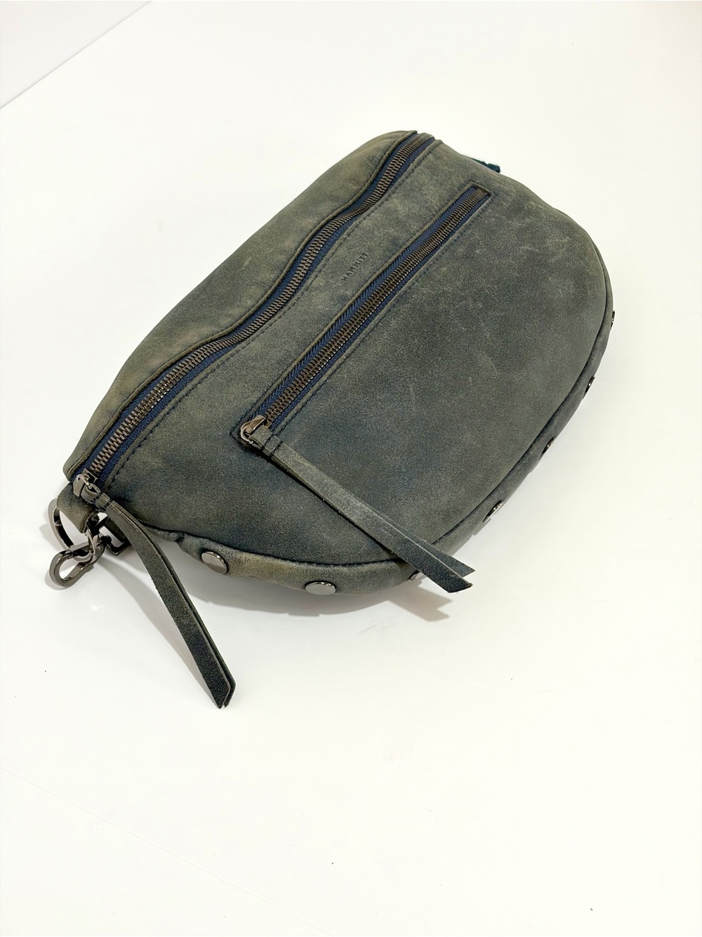 Hammitt Charles LgCrossbody Bag In Distressed Washed Slate Blue Leather/Gunmetal - Picture 4 of 14